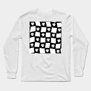 Large Floral Checker Board - black and white Long Sleeve T-Shirt